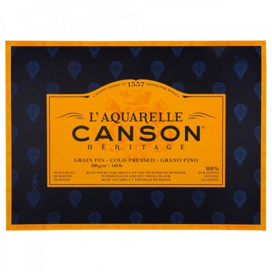 CANSON 31*41 ® HÉRITAGE AQUARELLE 300 GSM COLD PRESSED BLOCKS GLUED 4 SIDES 20 SHEETS 100% COTTON
